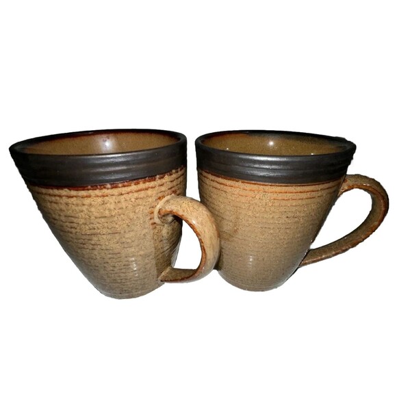 Sango Coffee Mugs Omega Cocoa Brown 4661 Set of 2 Pair Artisan Tea Espresso Cups - Picture 2 of 8